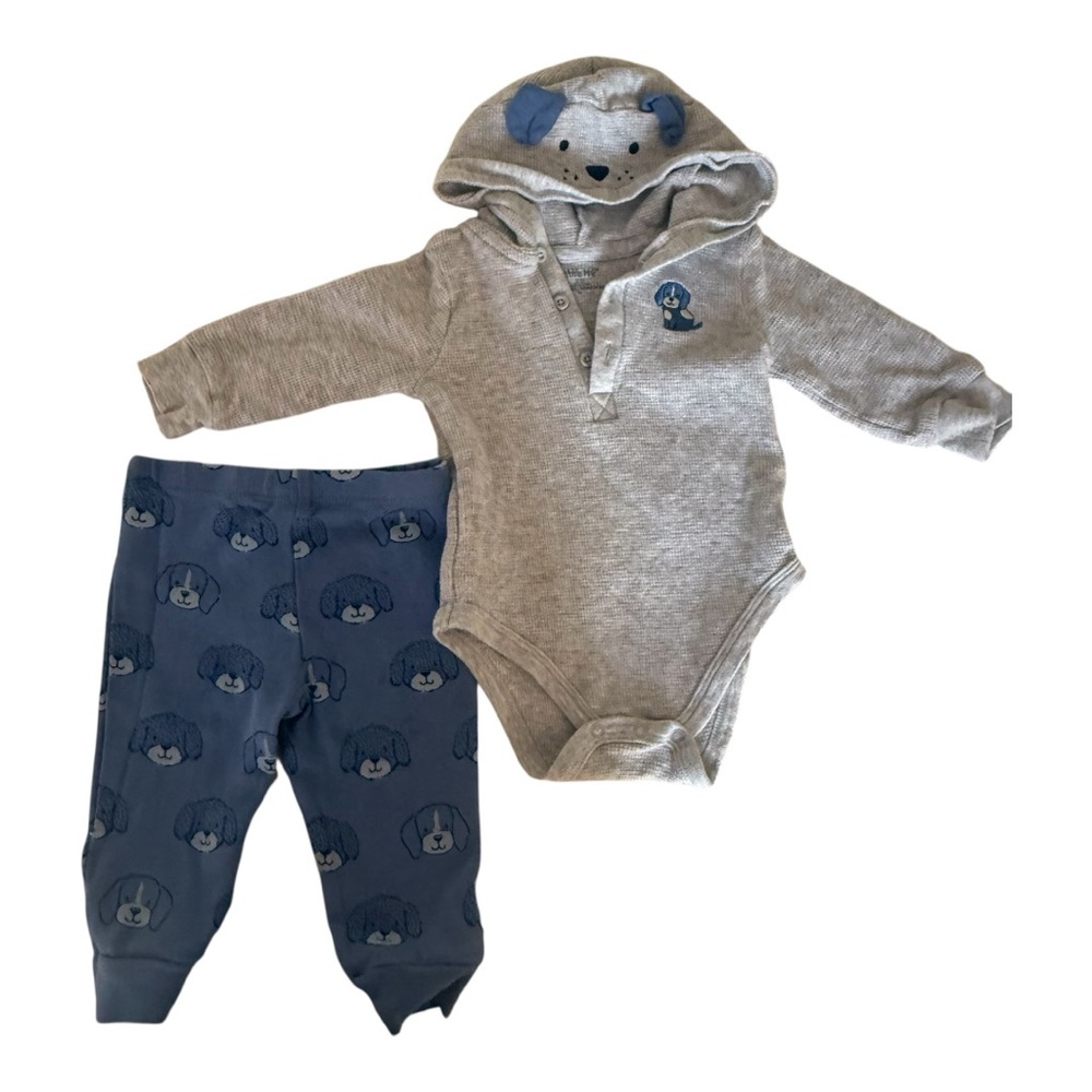 Little Me Gray and Blue Matching Set with Cozy Hoodie